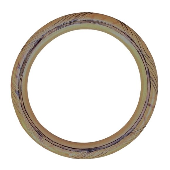 Unique Antique Engraved Amber Bangle Bracelet "Japanned" Gilded - Picture 11 of 11